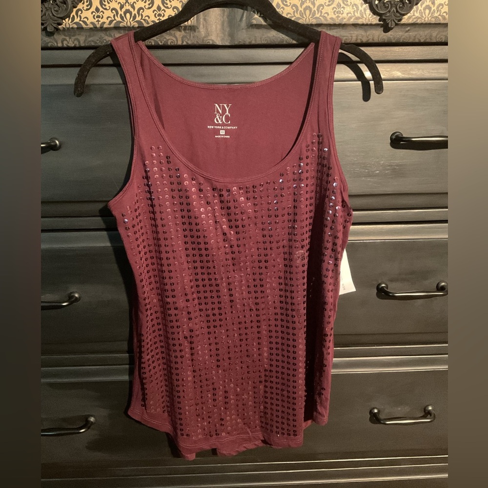 New York & Company Pink Sequin Fitted Tank Top